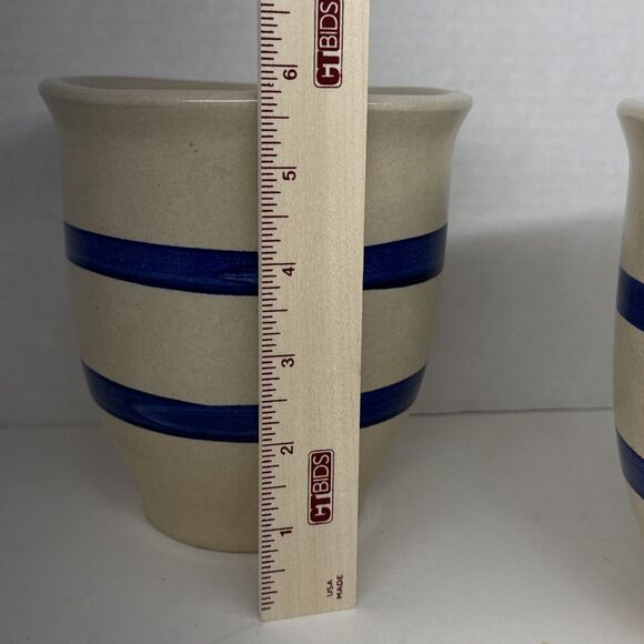 Roseville One Quart Crock Set 2 Friendship Blue Stripe Canisters - Picture 7 of 9